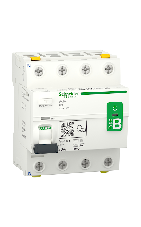 Schneider Electric ACTI9 A9Z61463 iID áram-védőkapcsoló, B-SI osztály, 4P, 63A, 30mA