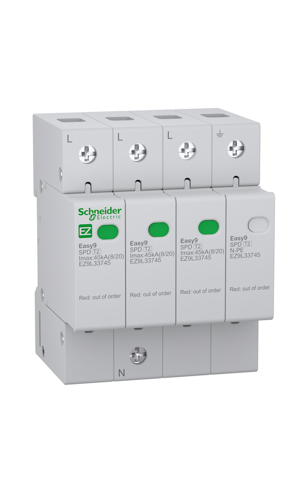 Schneider Electric EASY9 PRO EZ9L33745 Túlfeszültség-korlátozó, T2, 45kA, 3P-N