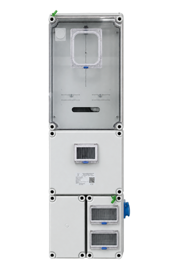 Csatári Plast PVT 3075 Fm-K FO 2×6 ÁK-1Fi-U fogyasztásmérő szekrény, 80 A, 2 db 230 V-os dugaljjal