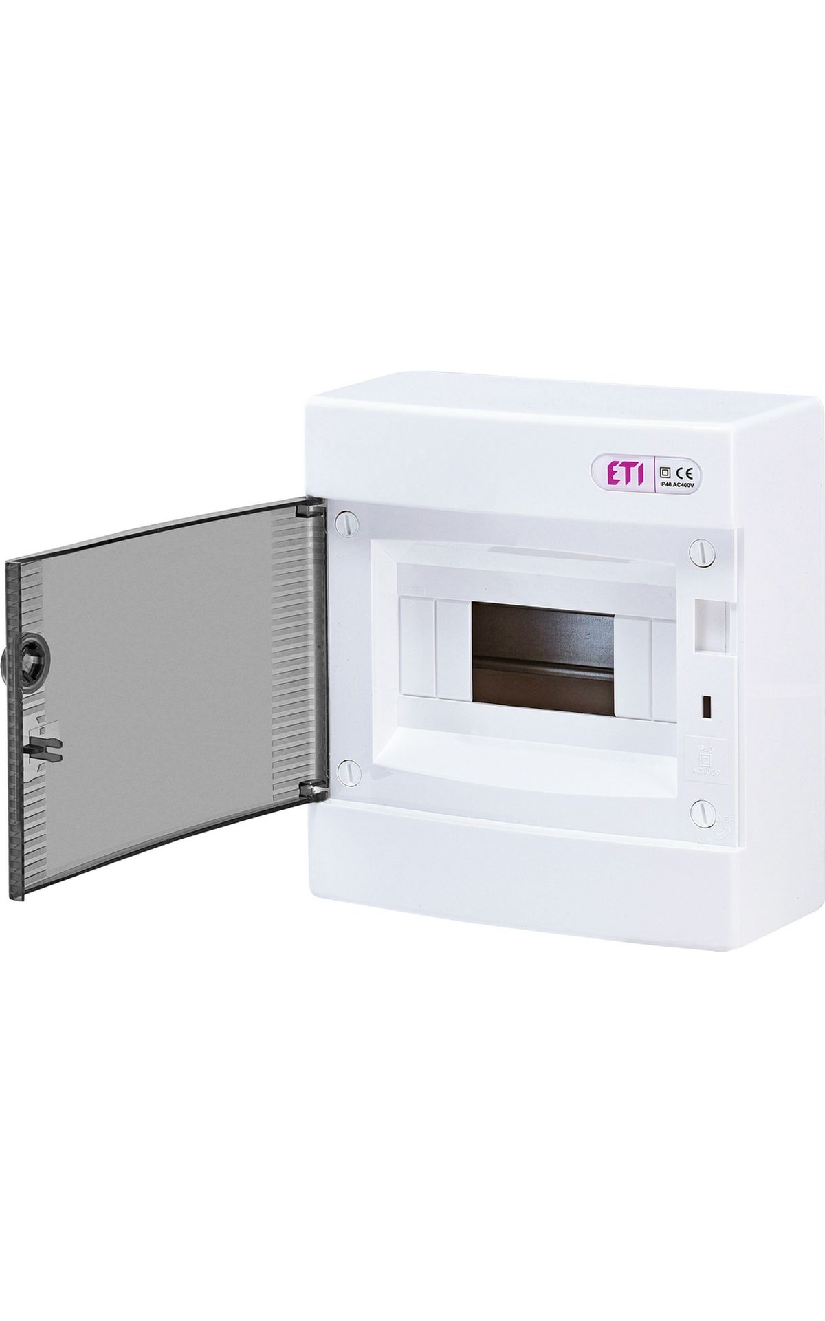 ECT8PT (4+4) DIDO-E 1x8 modulos elosztó szekrény, falra szerelhető, átlátszó ajtóval