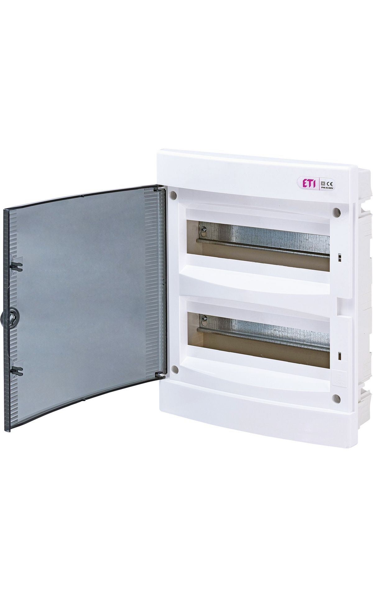 ECM24PT DIDO-E 2x12 modulos elosztó szekrény, süllyesztett, átlátszó ajtóval